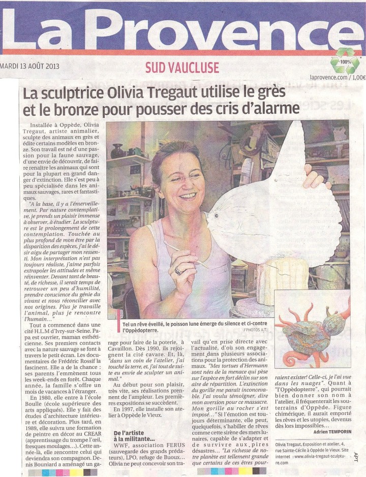 revue de presse article journal La provence sculptrice olivia tregaut grès bronze 