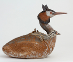 sculpture de Grèbe huppé, grèbe huppé et son poussin, sculpture d'oiseau