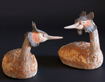 sculpture de Grèbe huppé, grèbe huppé et son poussin, sculpture d'oiseau